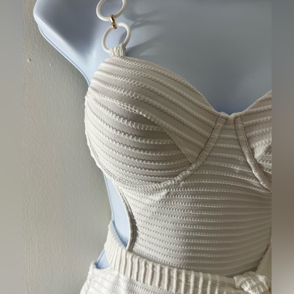 White Ribbed Push Up Cut Out Swimsuit - Picture 9 of 15
